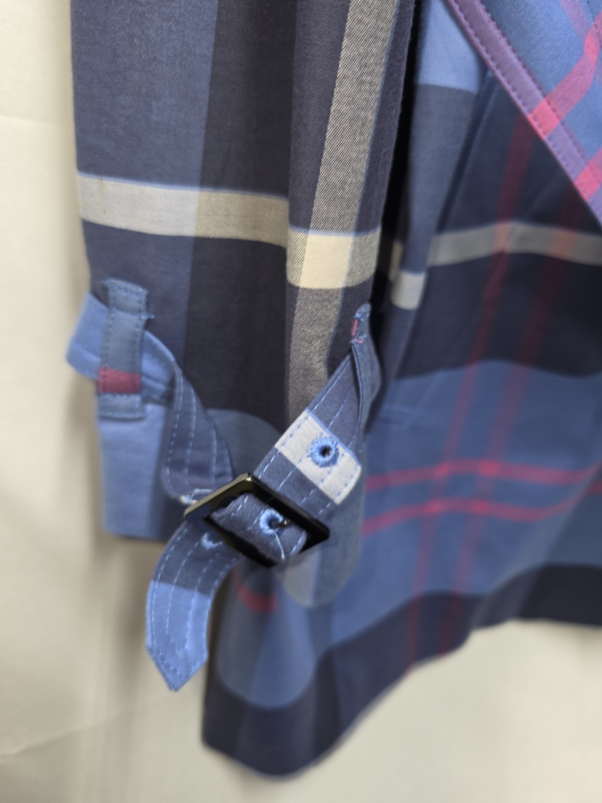 Vintage Jones New York Signature Blue Plaid Check Belted Trench Coat Size XL