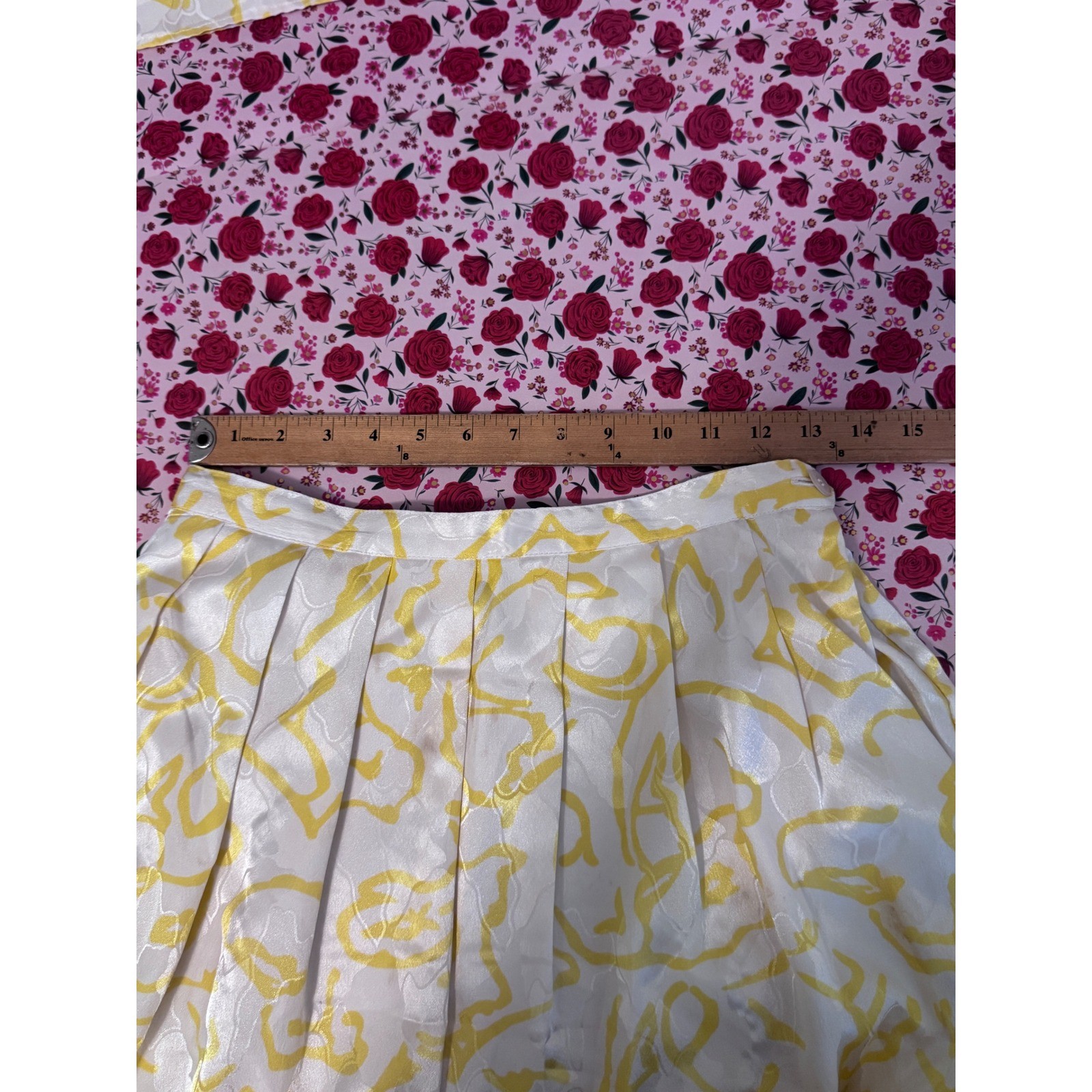 Vintage J. Gallery Yellow White Abstract Print 2 Piece Skirt Set Size 9/10 e3