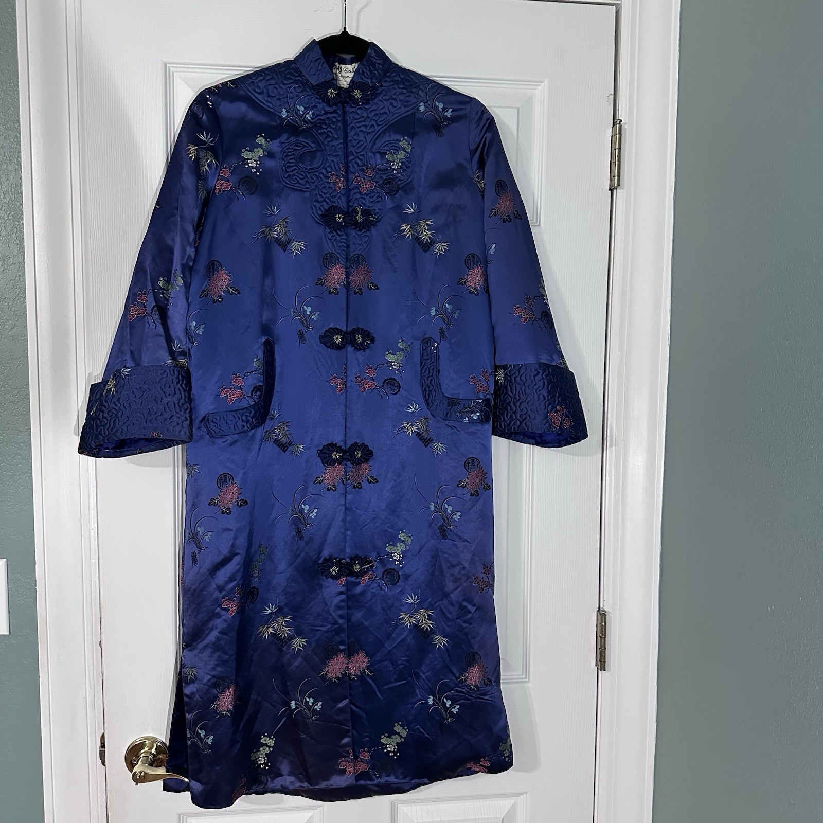 Kimono Robe Pockets, Blue ,Tailored Saigon Vietnam War Vintage 1966 Dress
