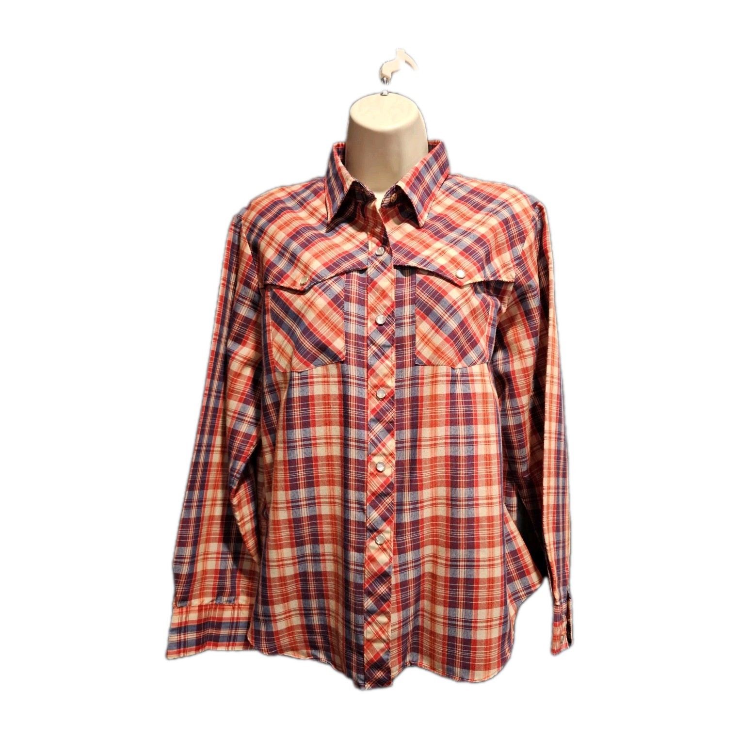 Vintage 60s/70s Cheryl Tiegs Large western plaid womens shirt pearl snap