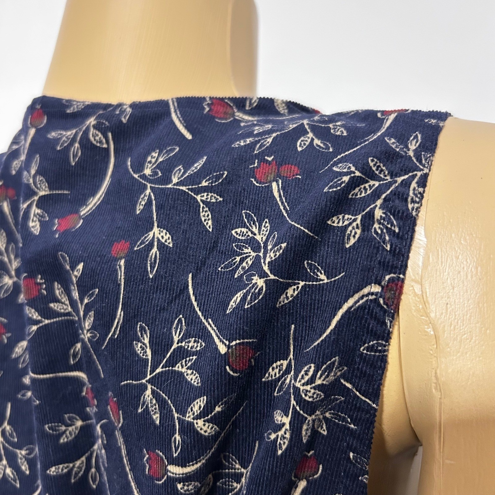 Bobbie Brooks 90s Y2K Vintage Navy Blue Floral Corduroy Dress Sleeveless Small