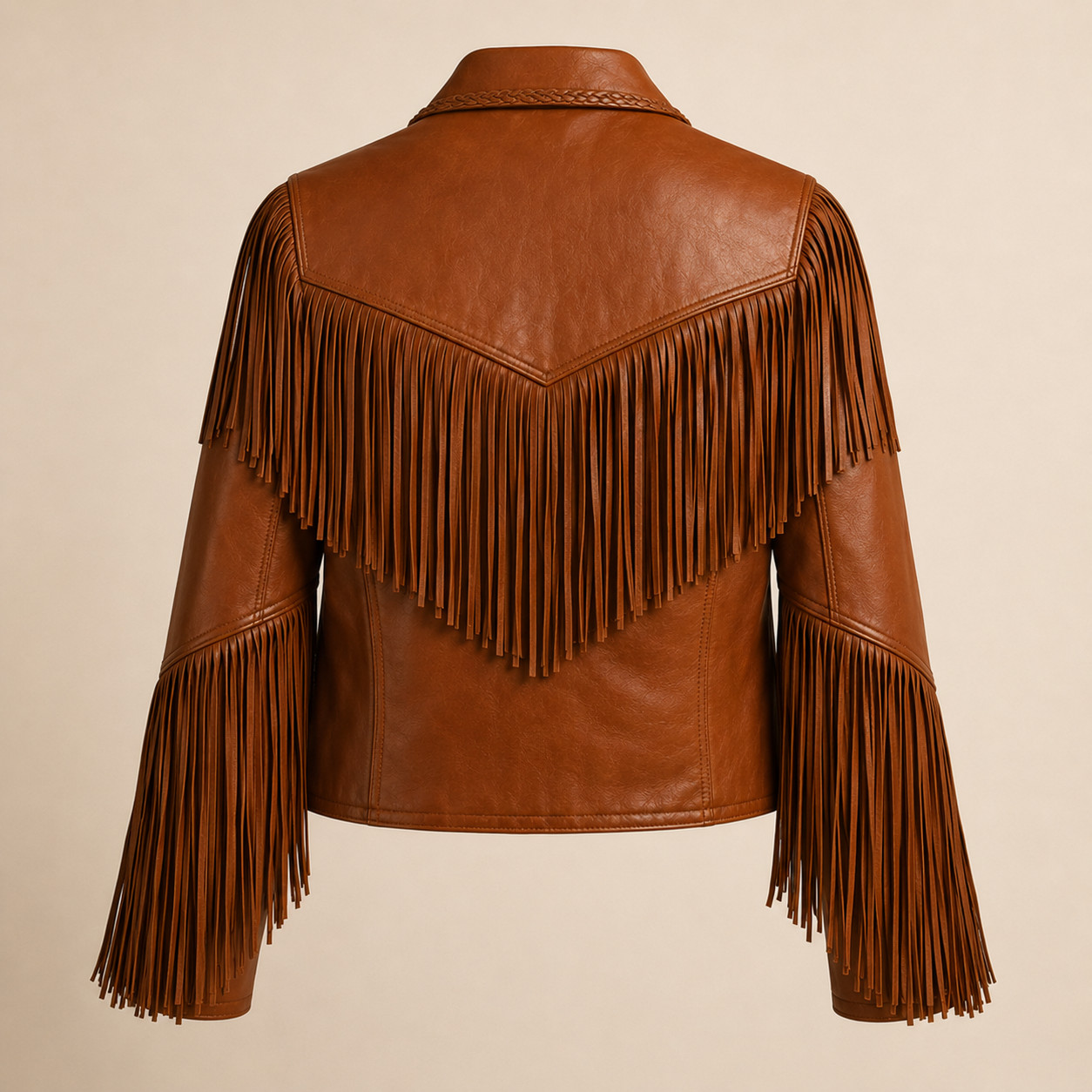 Genuine Leather Fringe Jacket Brown Western Style Handmade Cowboy Coat
