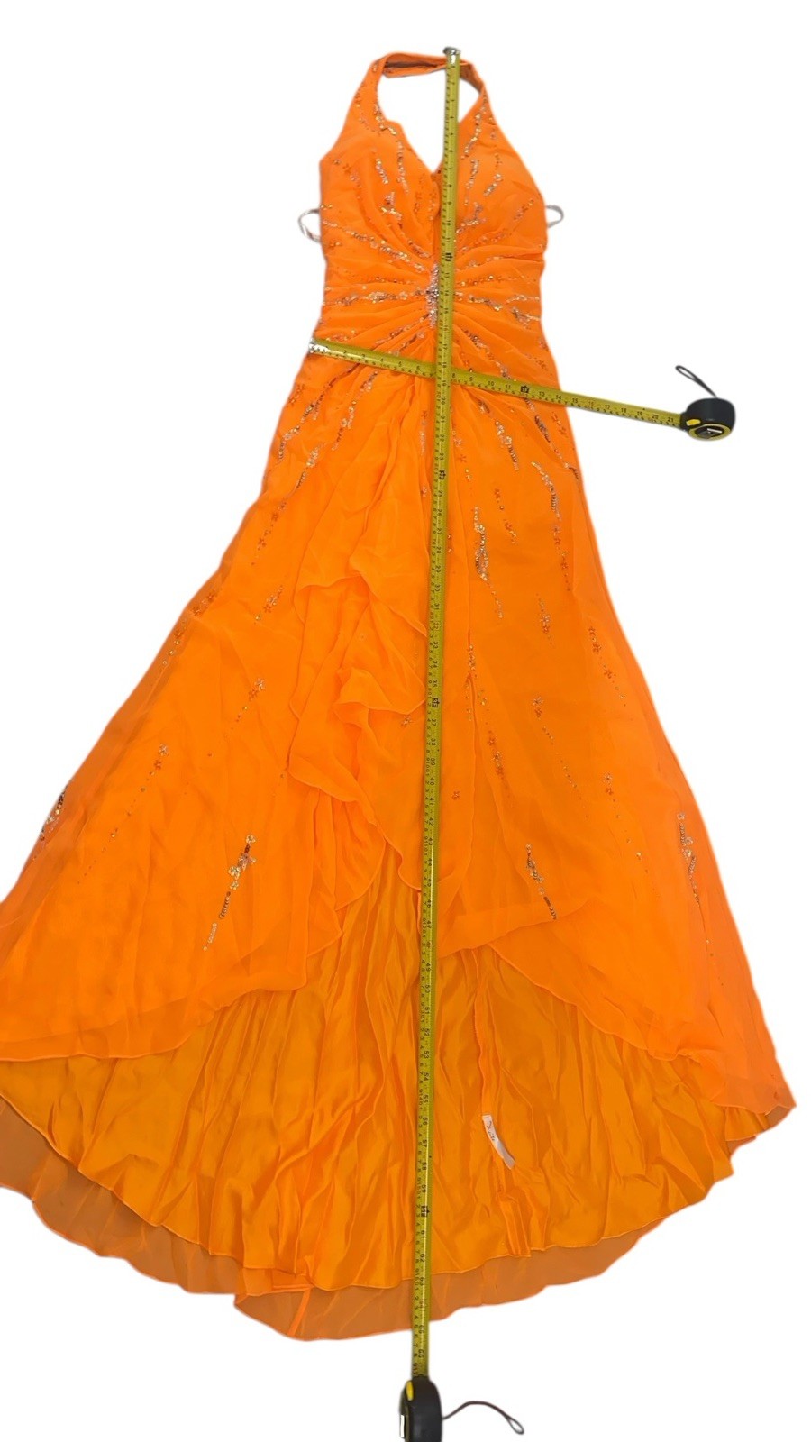 Vtg Y2k Orange Sequin Ruffle Whimsy Balletcore Fairy Coquette Prom Dress Sz 14