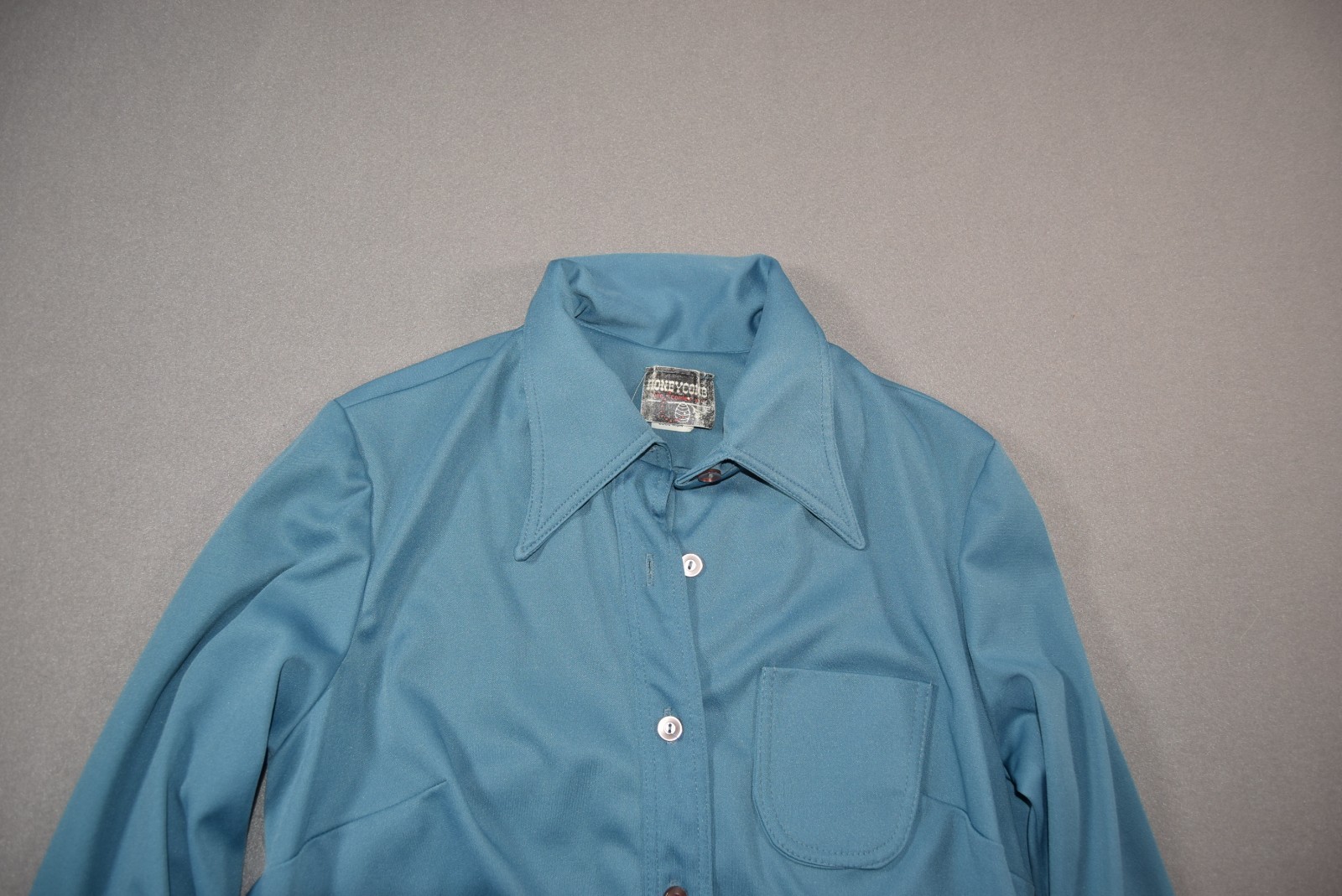 Vintage Shirt Dress Womens Medium Blue Honeycomb Belted 1/2 Button Daggar ILGWU