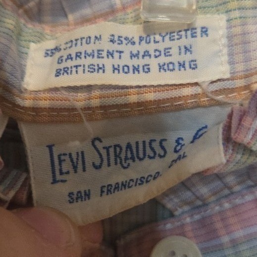 Levi Strauss Plaid Pastel Ruffle High Neck Blouse, Vintage Woman’s Size 8