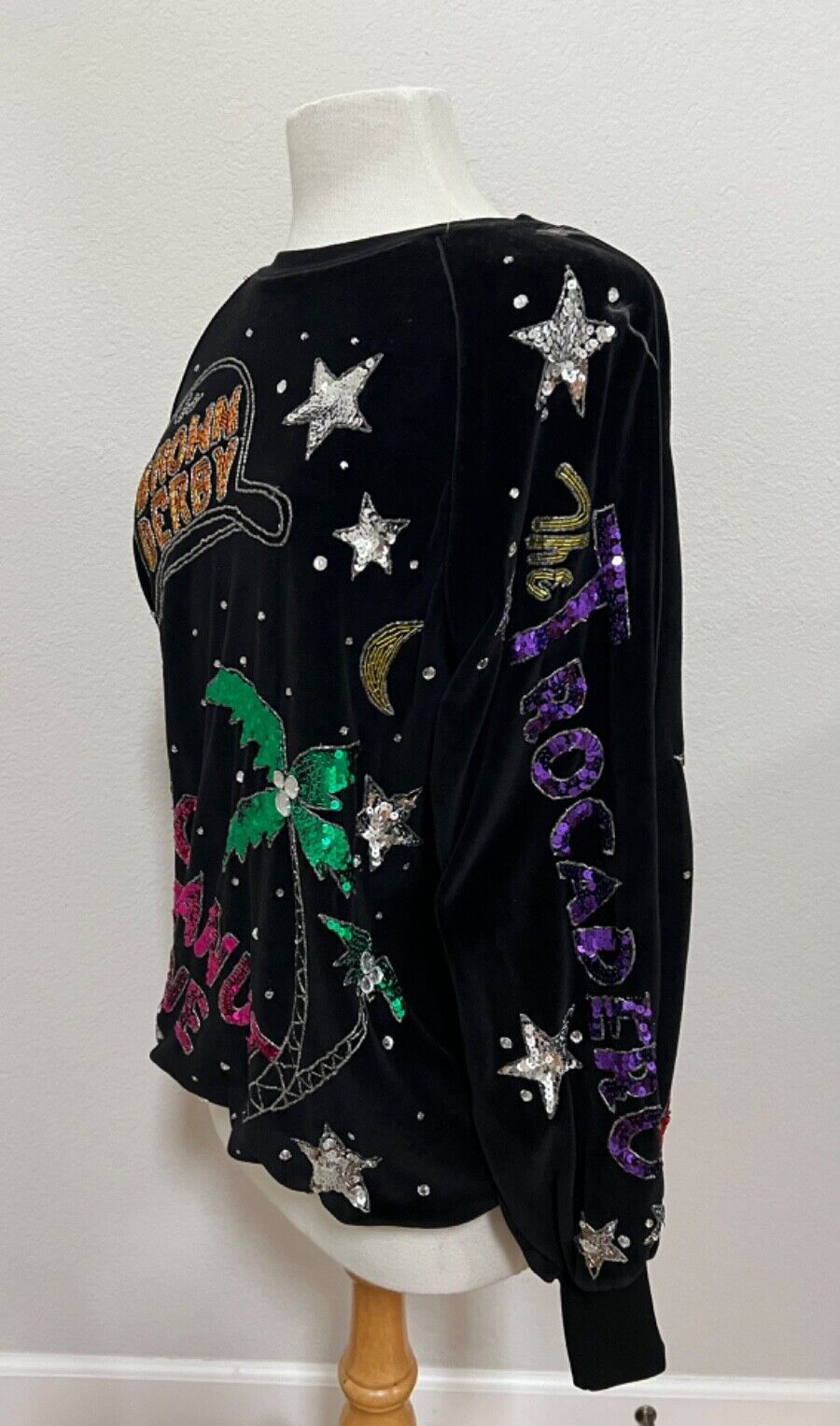 BONNIE BOERER BROWN DERBY COCOANUT GROVE WOMENS BLACK VELVET SEQUINS SWEATER S