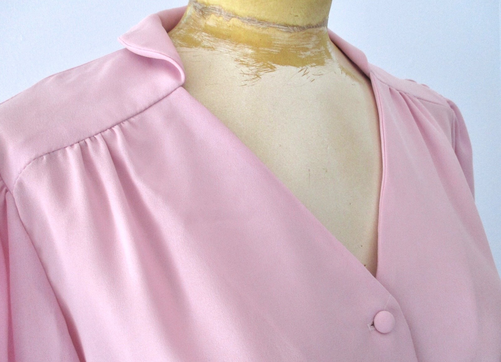 Vtg 70s Lilac Purple Sheer Poly Chiffon Shirtwaist Secretary Dress Puff Sleeve 8