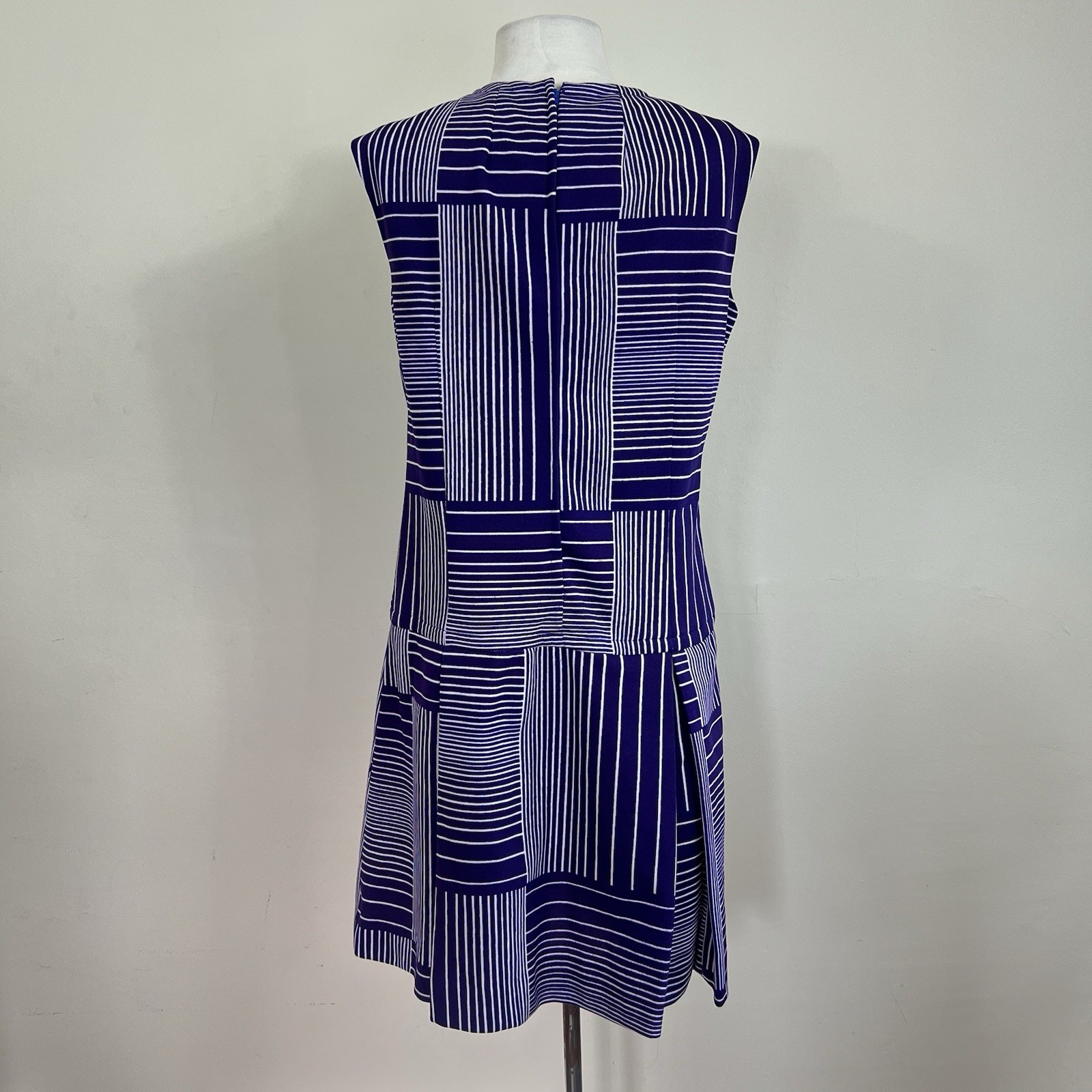 Vtg 60s Mod Striped Mini Shift Dress Drop Waist Go Go Scooter Retro talon zipper