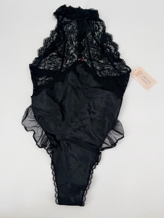 Vintage 90s California Dynasty Black Lace High Neck Thong Teddy Lingerie Medium