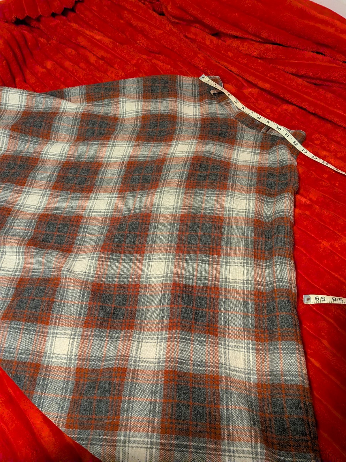 vintage wool blend plaid midi skirt set; Barclay Square, red black white brown