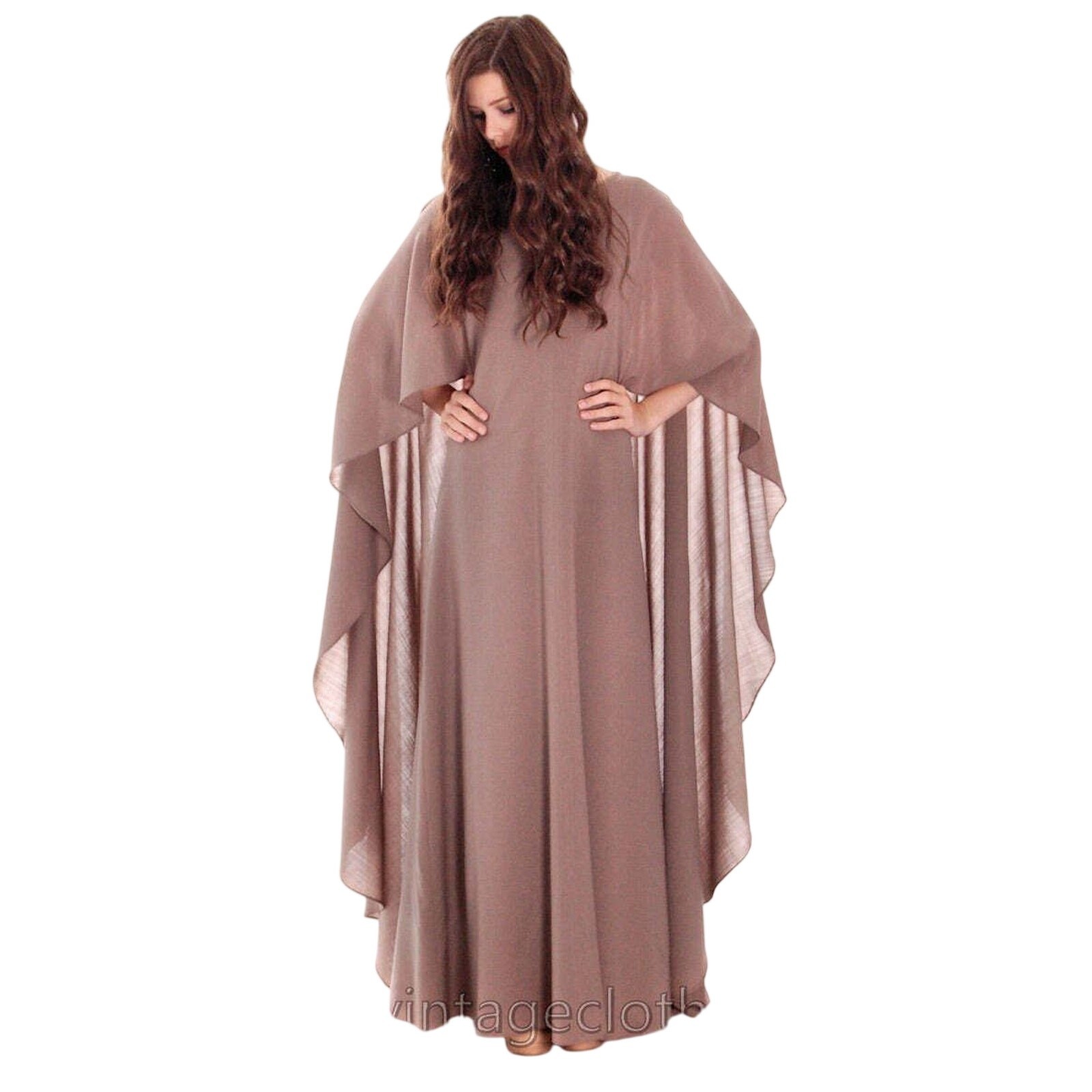 Vuokko VTG 70s Black Wool Voile Designer Gown w/ Full Circle Cape Dress Sz 38 S