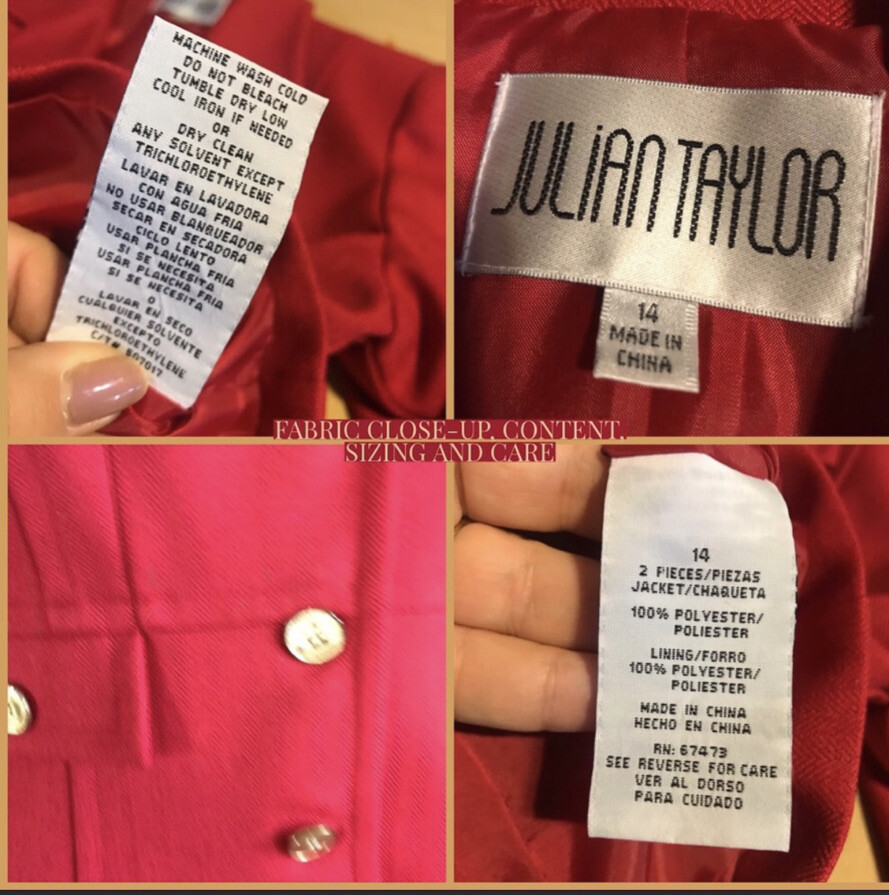 WOMEN’S VINTAGE 1990’S JULIAN TAYLOR RED & CREAM SKIRT SET SIZE 14