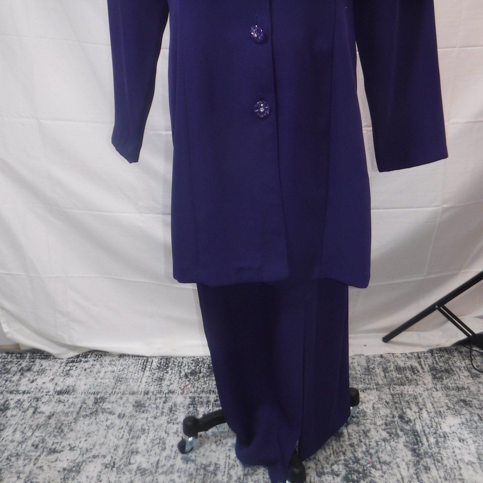 Vintage Dolce Purple Sequin Floral Longline Blazer Maxi Skirt Suit Set Size L