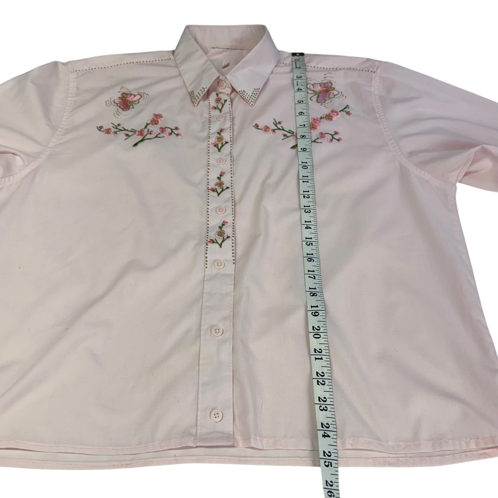 Pink Embroidered Floral Button Up Fairycore Western Romantic Cottagecore Large