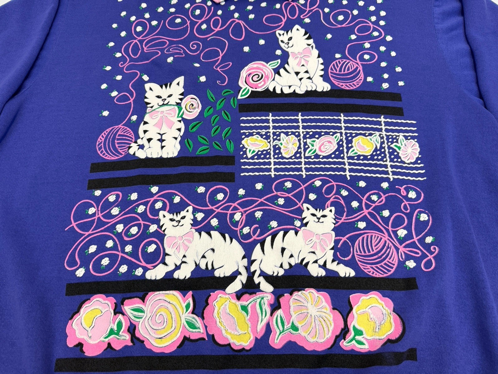Vtg Quips Purple CAT Kitten Sweatshirt Collared 80’s 90s Granny Sz Med/large