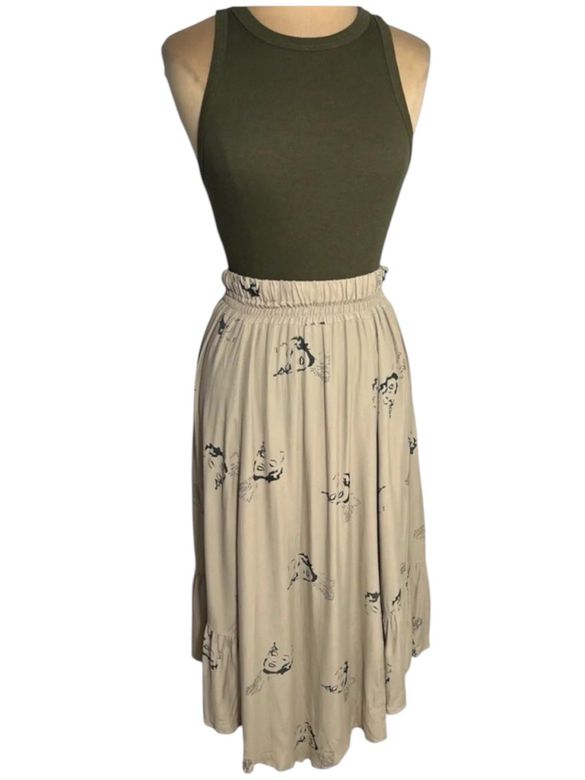 Vintage Miss Mod Marilyn Monroe Pop Art Print Midi Skirt Y2K Boho Ruffle Medium