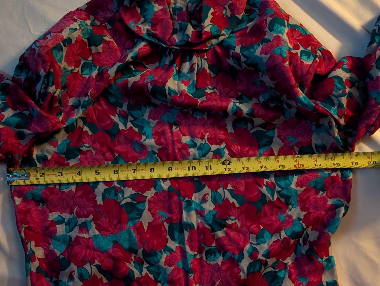 Pendleton VTG Blouse Sz 6 Red &Teal Top Cuffed Long Sleeves High Neck Business