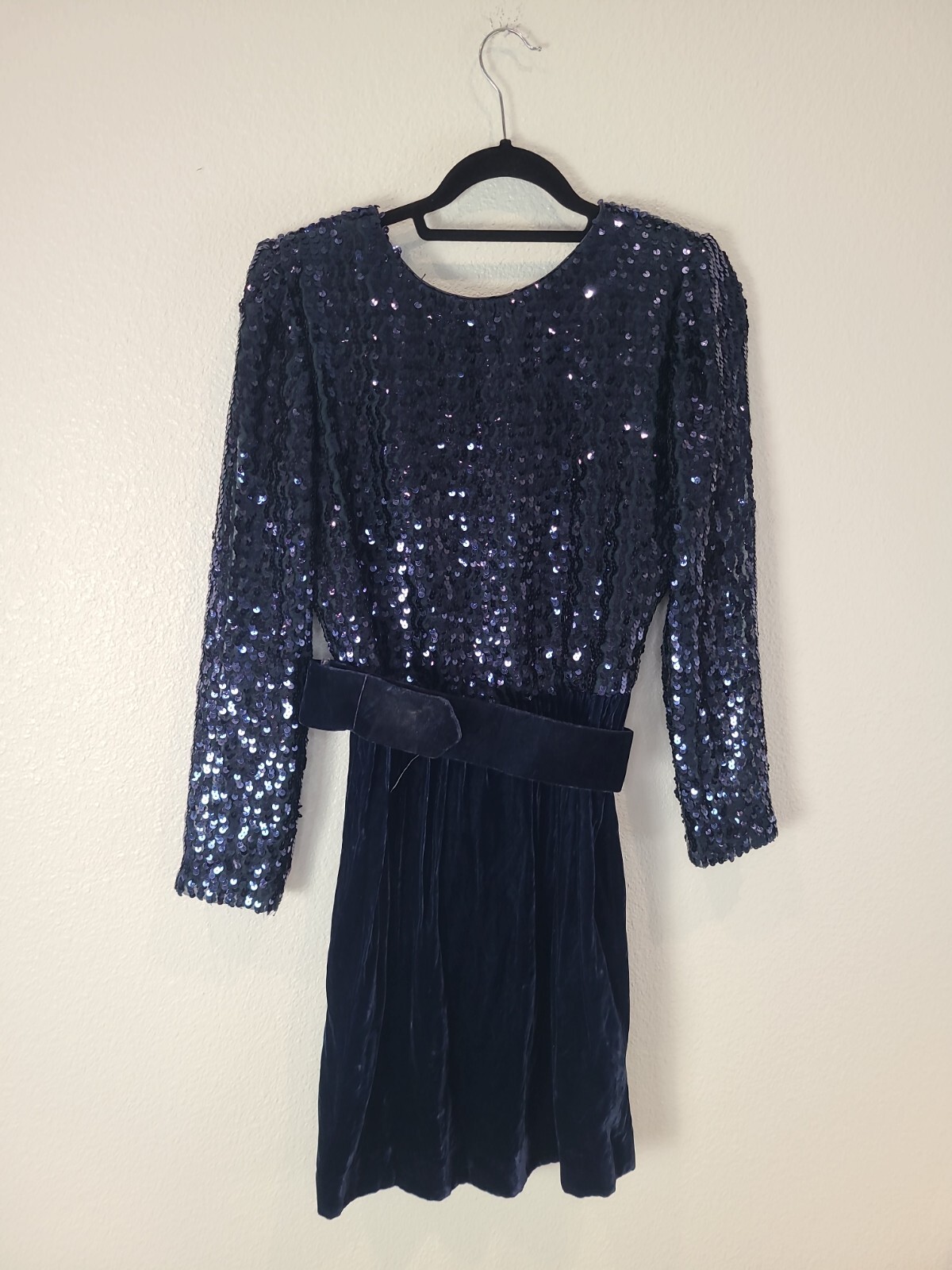 Vintage Blue Velvet And Sequin Dress Ricki Lang For Nuit size 10 retro 80s 90s