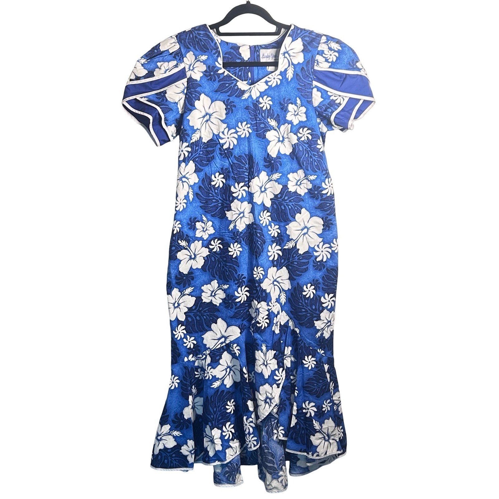 Lucky You Hawaii Vintage Puff Sleeve Midi Dress Size Medium Aloha Wear Vacation