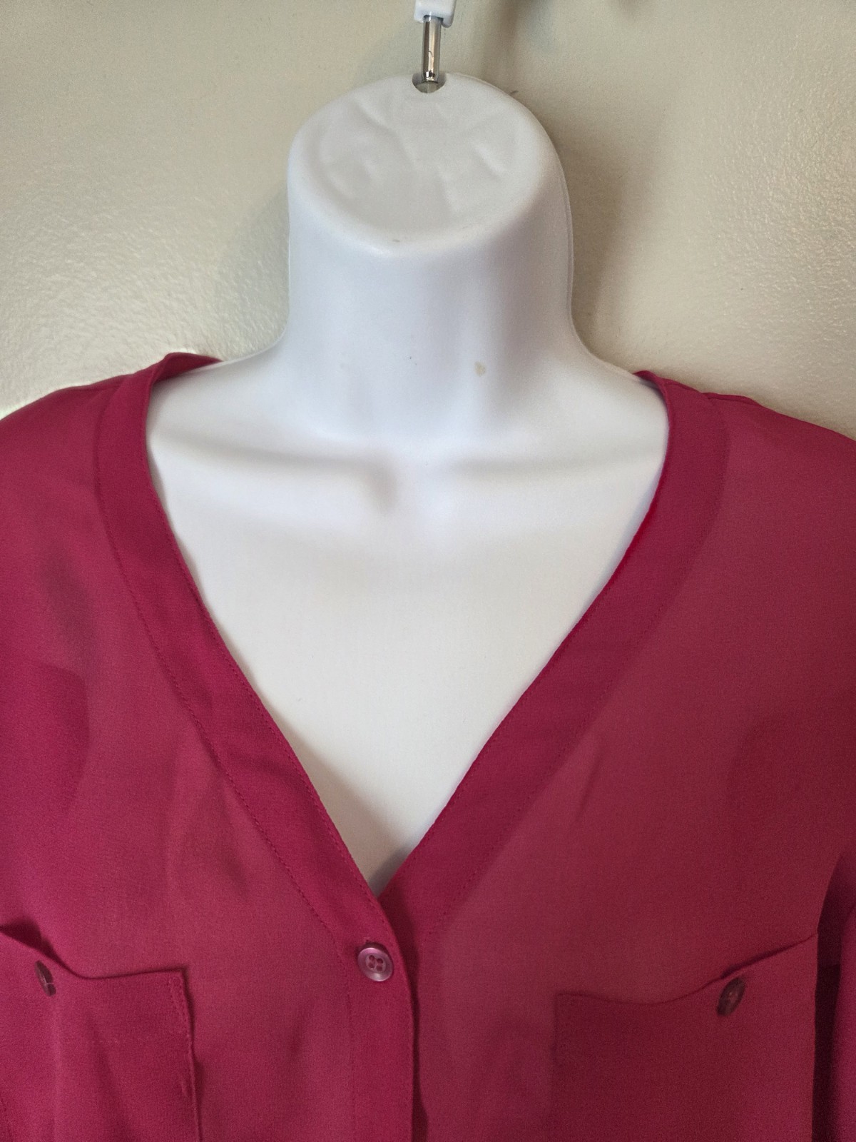 Vintage 80s Steven Barry Hot Pink Lightweight Sheer Button Front Top Shirt 9/10