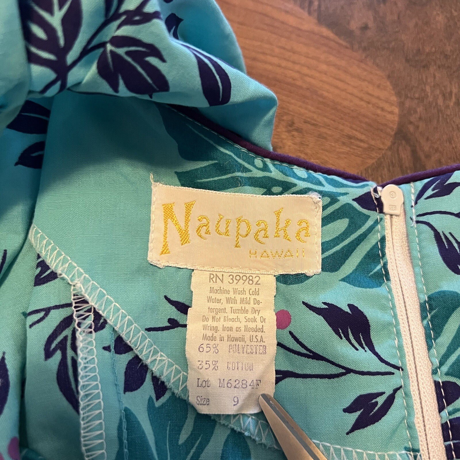Vintage Naupaka Hawaii 1980s Ruffle Blue Purple Plant Monstera Tropical Womens 9