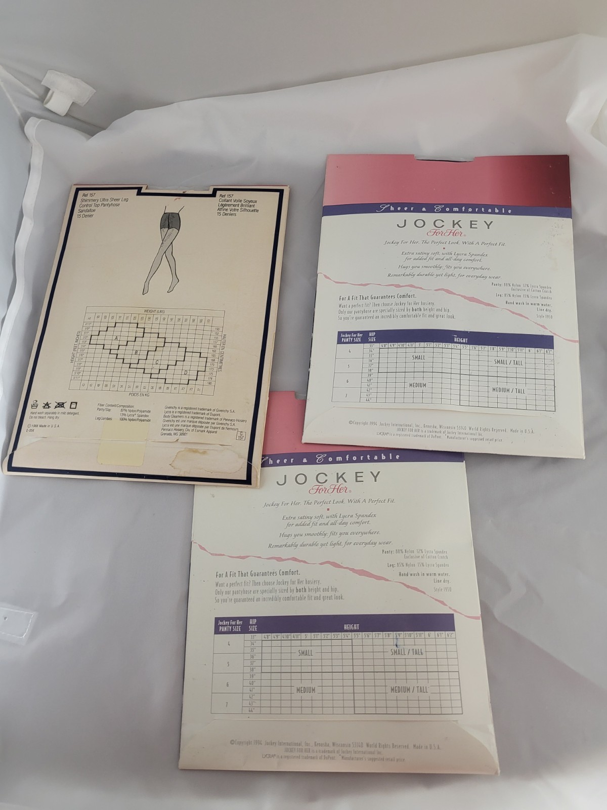 Vintage 1990’s Jockey And Givenchy Pantyhose Women’s Size