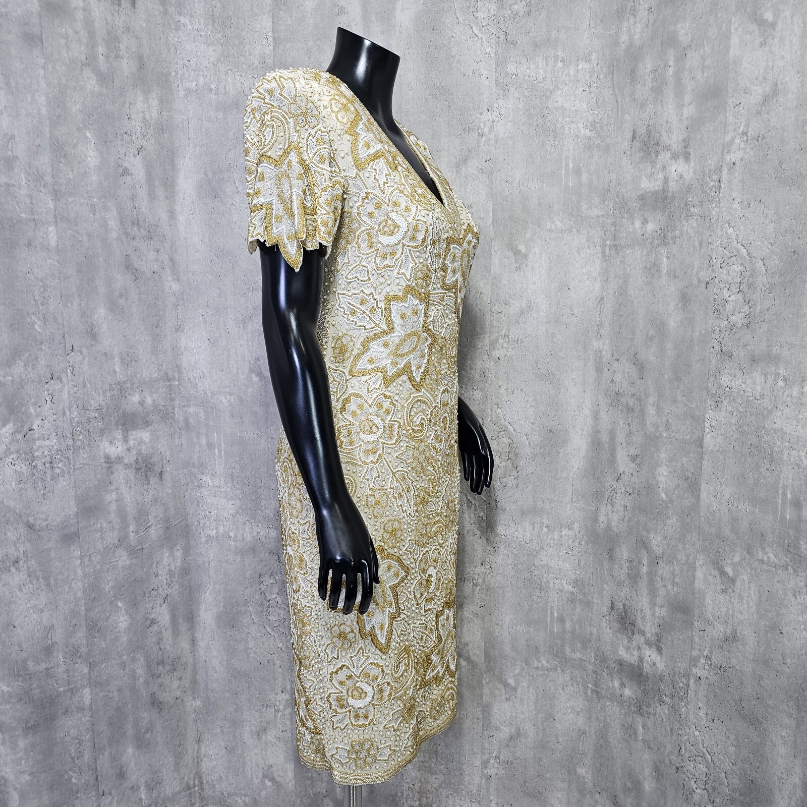Vintage 80s Naheem Khan Riazee Nights CACHE Heavy Beaded Formal Cocktail Dress