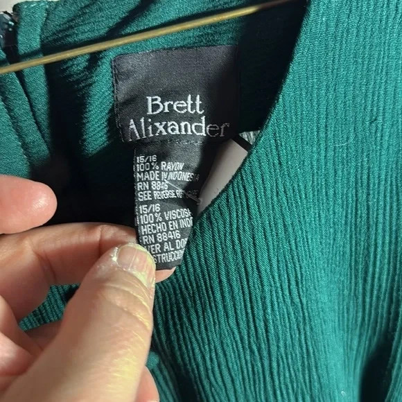 Vintage 90s Brett Alixander LS Button Pleat Front Maxi Dress Green Size 15/16
