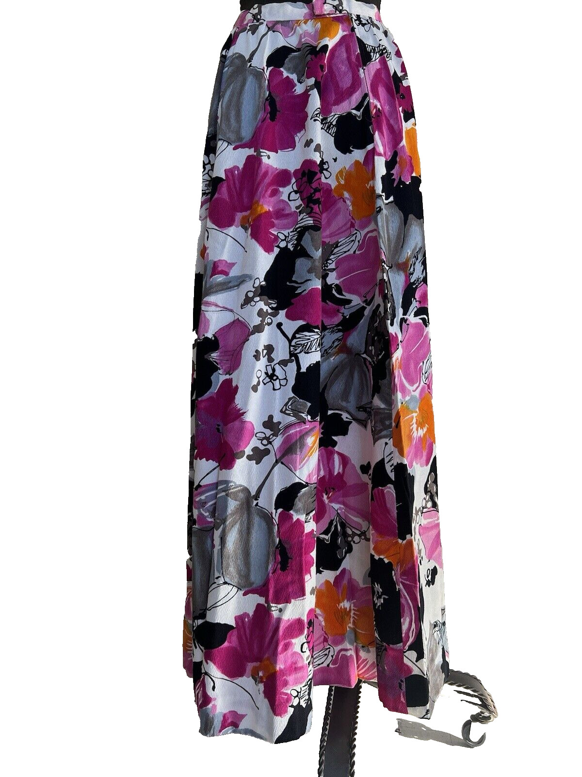 VTG 50’s 60’s Abstract Pink Black Prints Hand Made Barcloth Maxi Poodle Skirt M