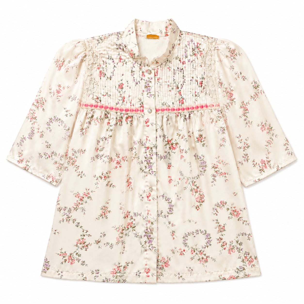 Vintage Barbizon Floral Satin Pajama Top