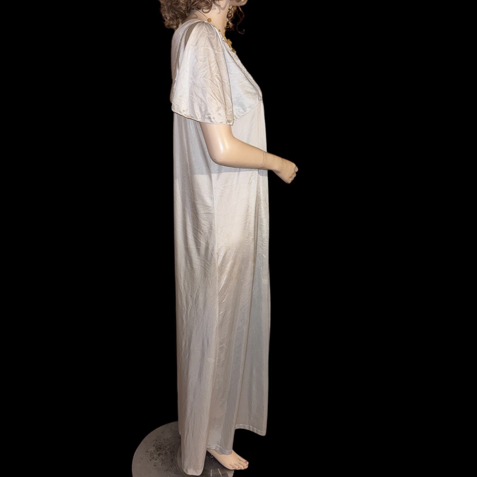 Vintage San Souci Long Lace Inset Blue Nylon Nightgown Sz M