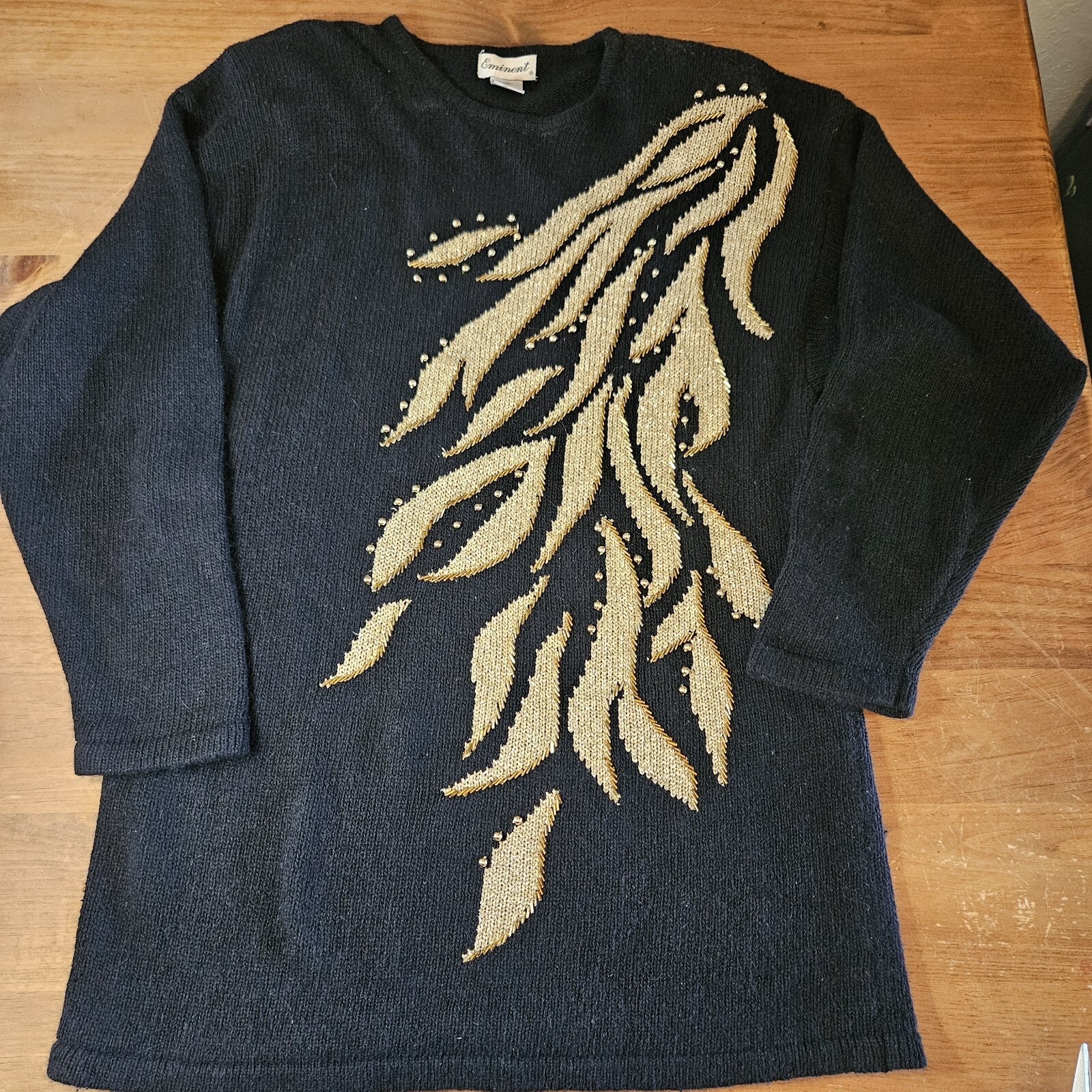 Eminent Vintage 80’s Silk/Nylon/Angora Beaded Tunic Sweater Black & Gold Medium