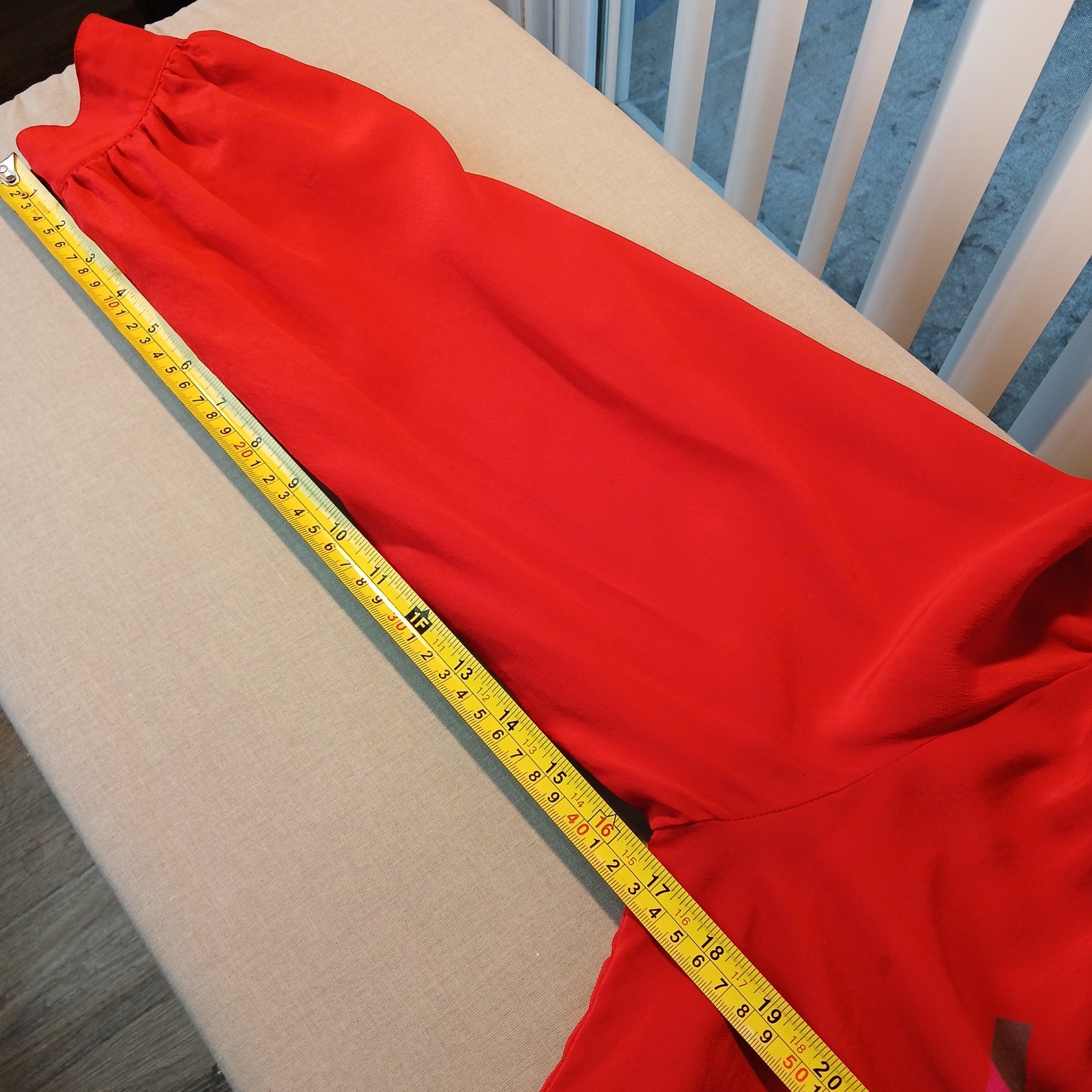 Mary McFadden Vintage 80s Red Silk Blouse 12 stains long sleeve collared buttons