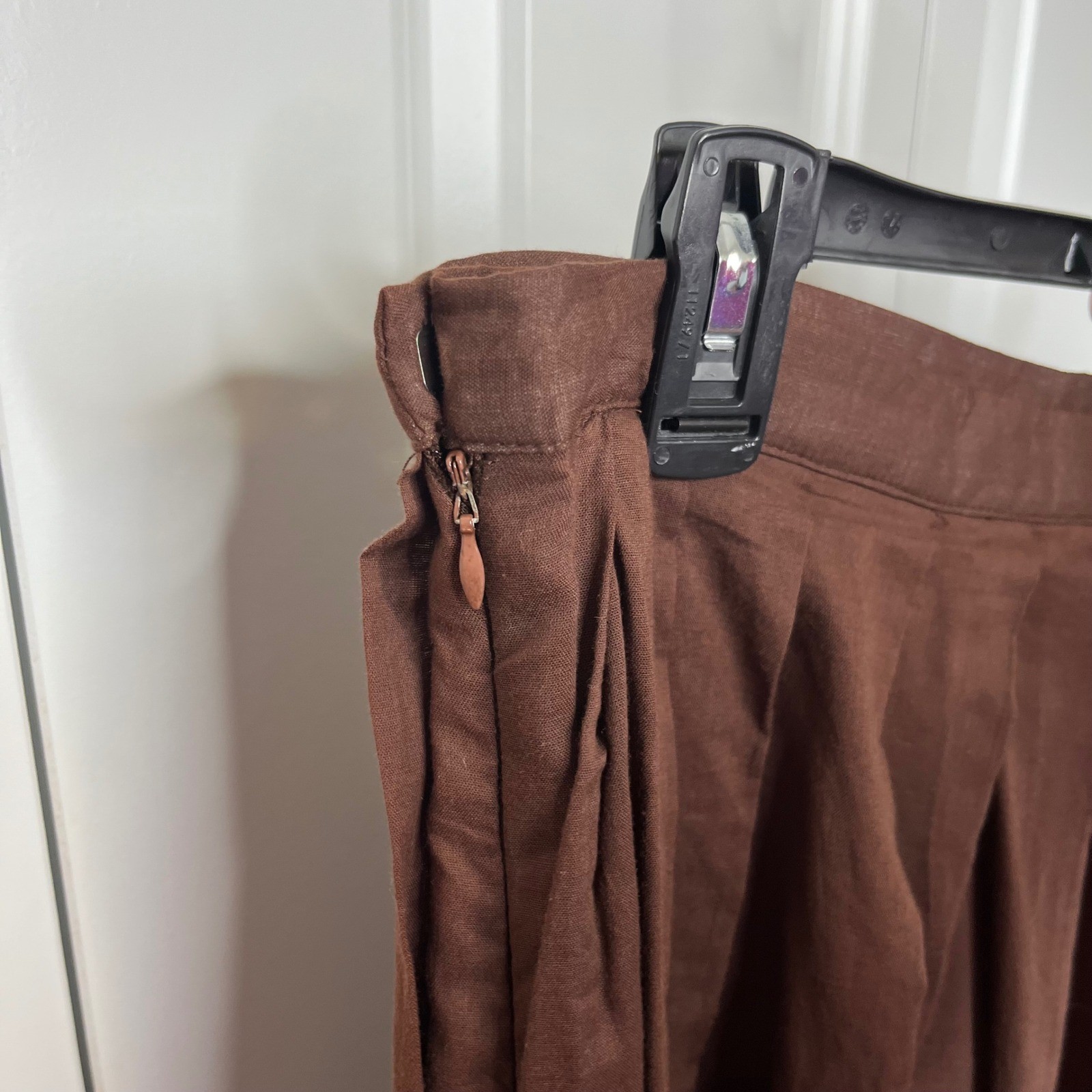 Vintage Tommy Bahama Boho Pleated Embroidered Midi Skirt Brown Size 12