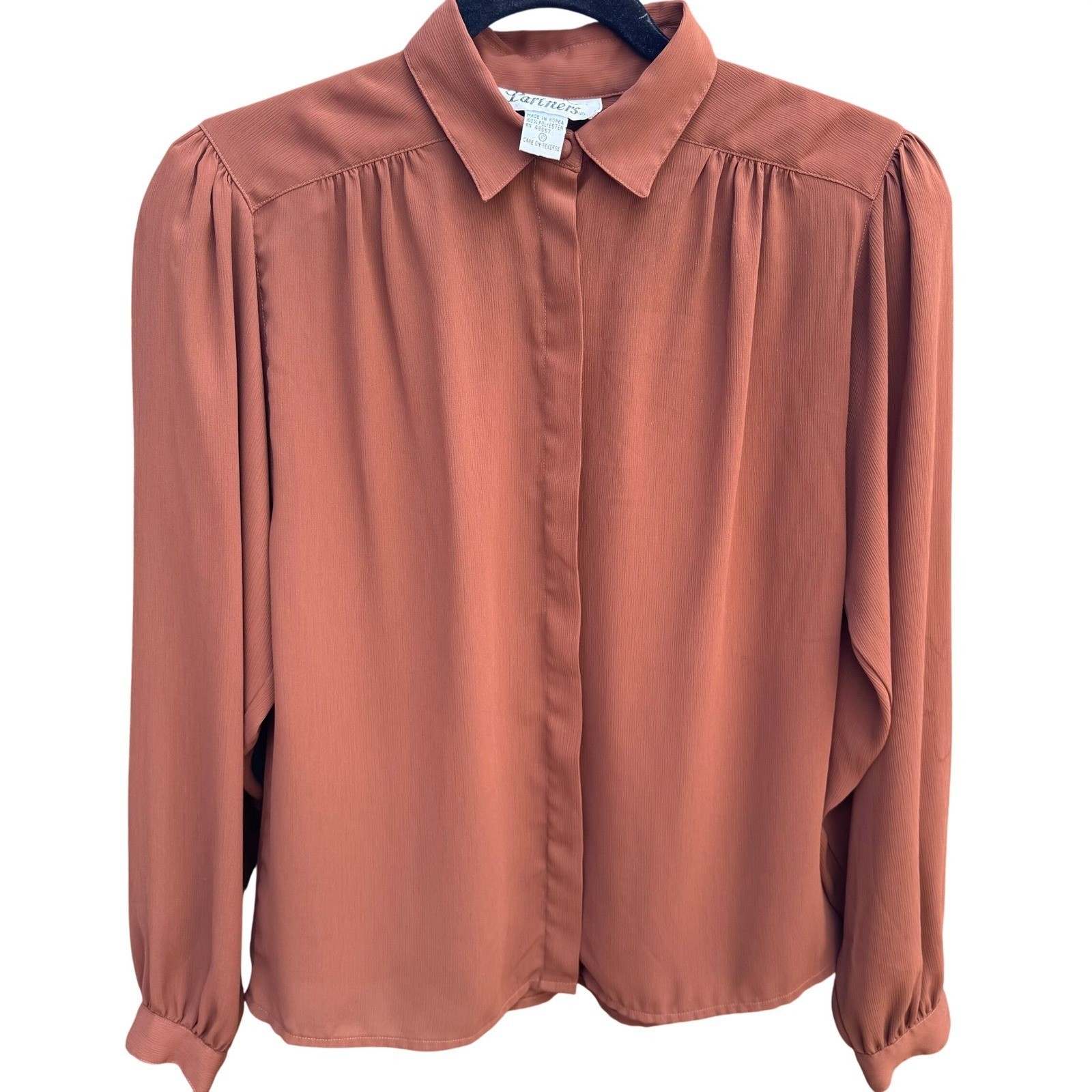 Partners Vintage 80s Secretary Puff Pleated Shoulder Cottagecore Retro Blouse 10