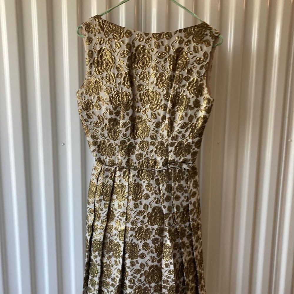 Mod Golden Rose Brocade Mini Dress 1960s