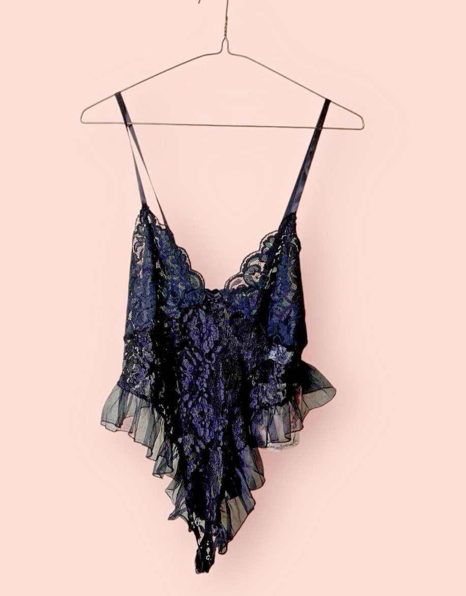 New with Tags Juliara 80s Retro Vintage Black Lace Teddy Bodysuit Lingerie SZ M