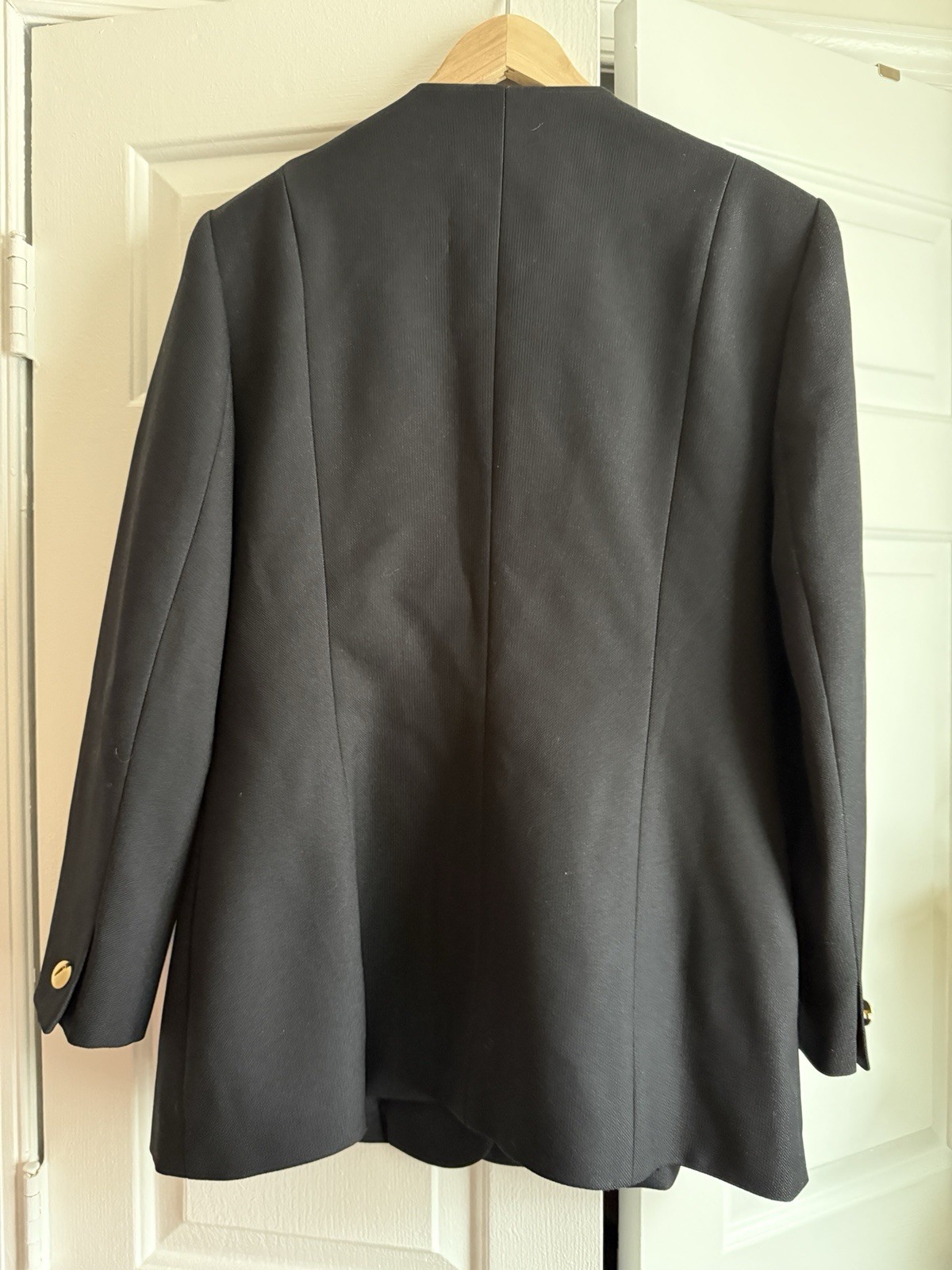Vintage Dame Black Wool & Silk Blazer with Gold accents sz L-XL/EU 44
