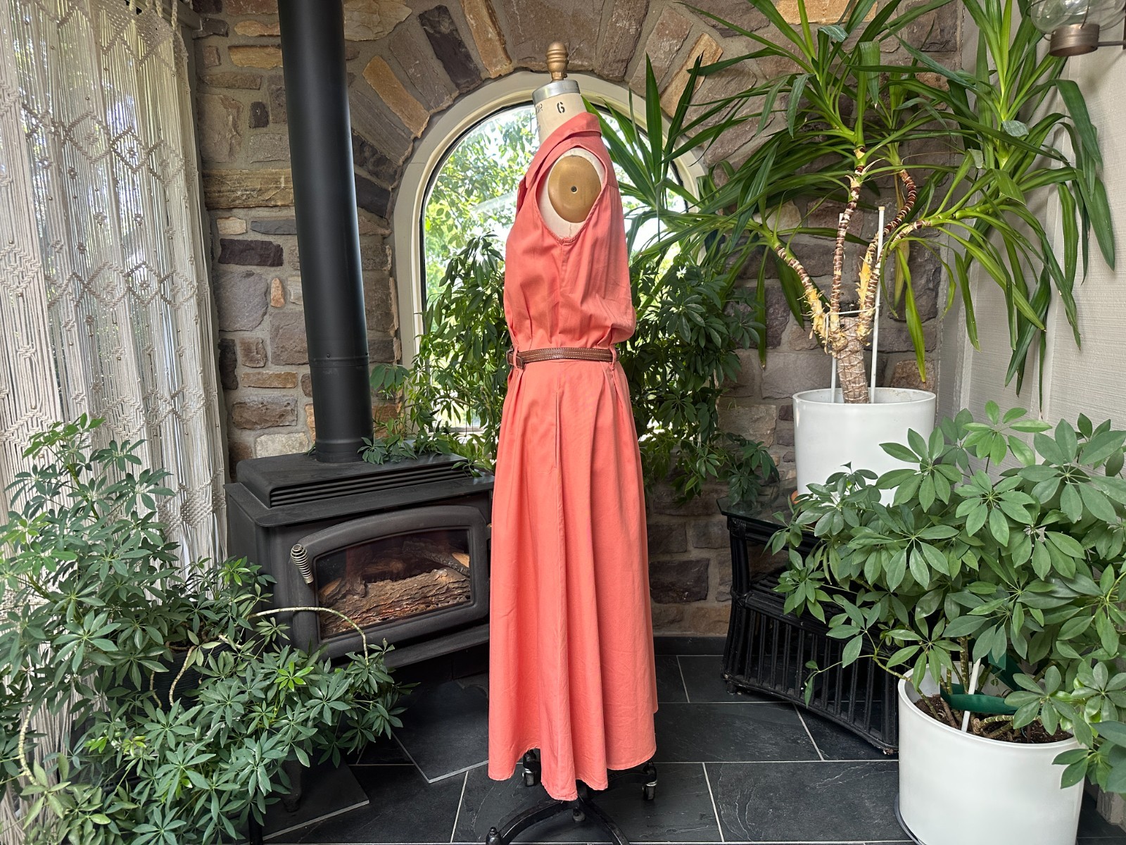 Vintage 1990s Muted Coral Cotton Denim Button Front Dress Fads