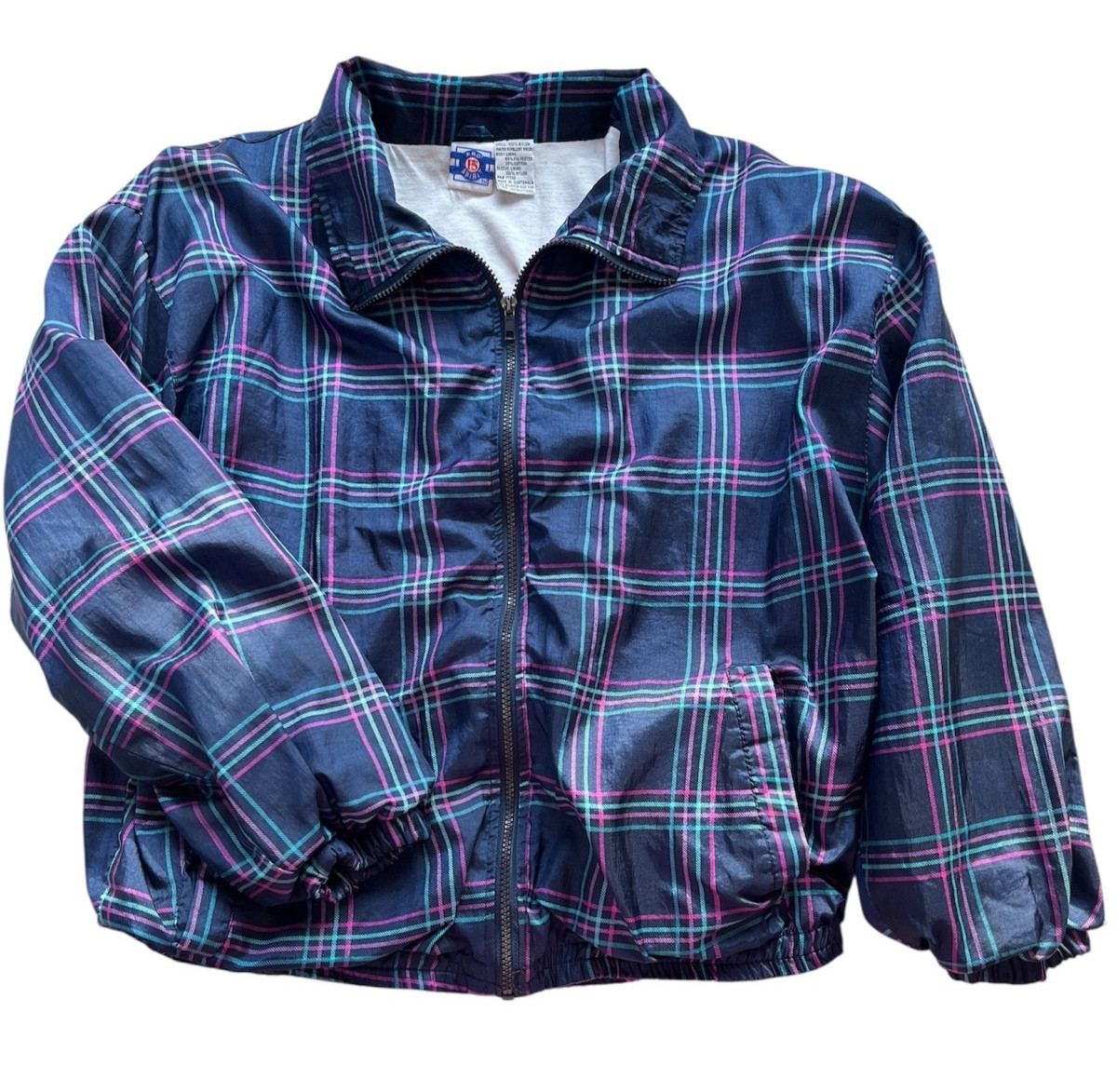 Vintage Pro Spirit Windbreaker Jacket Plaid sz M Navy 90’s Tracksuit Retro Nylon