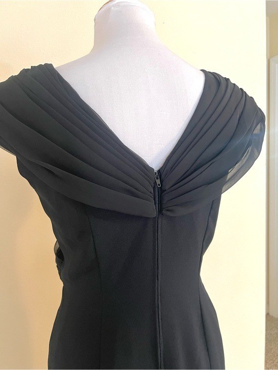 Vintage revival 1950 black cocktail dress Morton Myles crepe crinkled chiffon 8P