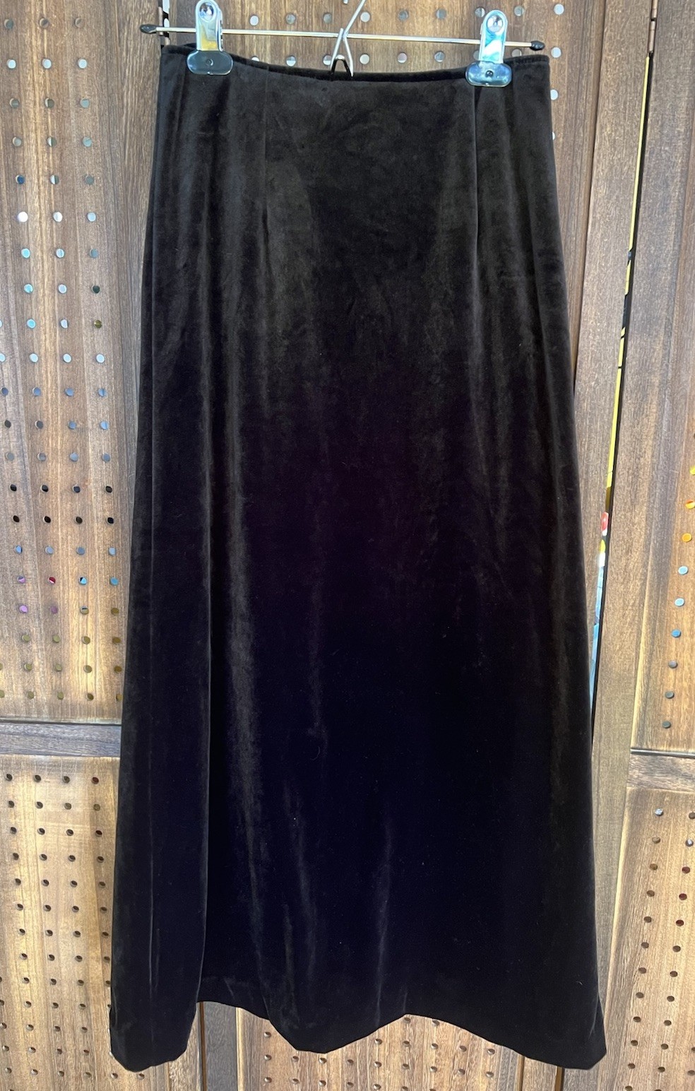 Vintage Black Velvet Maxi Skirt With Back Slit XS/S Waist 24.5” Made In Italy