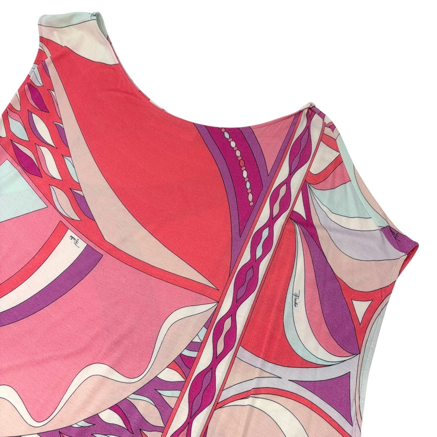EMILIO PUCCI Vintage Multicolor Abstract Asymmetric Midi Dress #34 Pink 902105