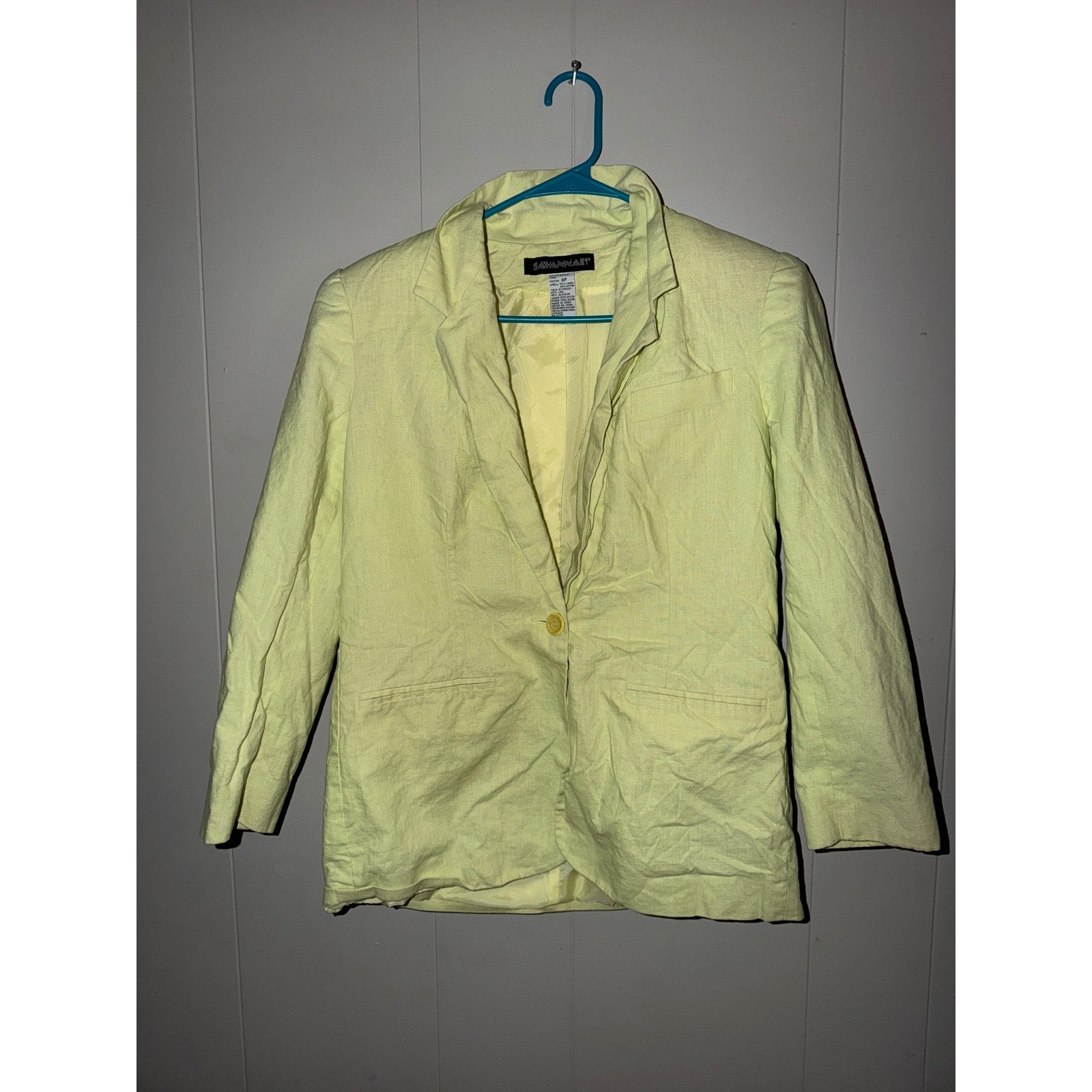 Savannah II Vintage Lime Green Linen Blend Skirt Suit Set Petite 8P Chartreuse