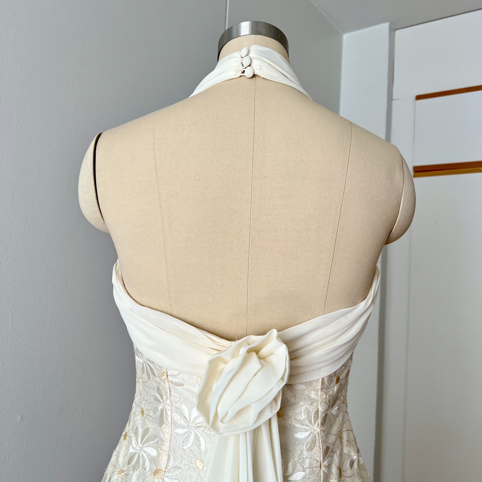 100% Silk Vintage Halter Neck Wedding Dress Minimalist Backless Bridal Gown EU38