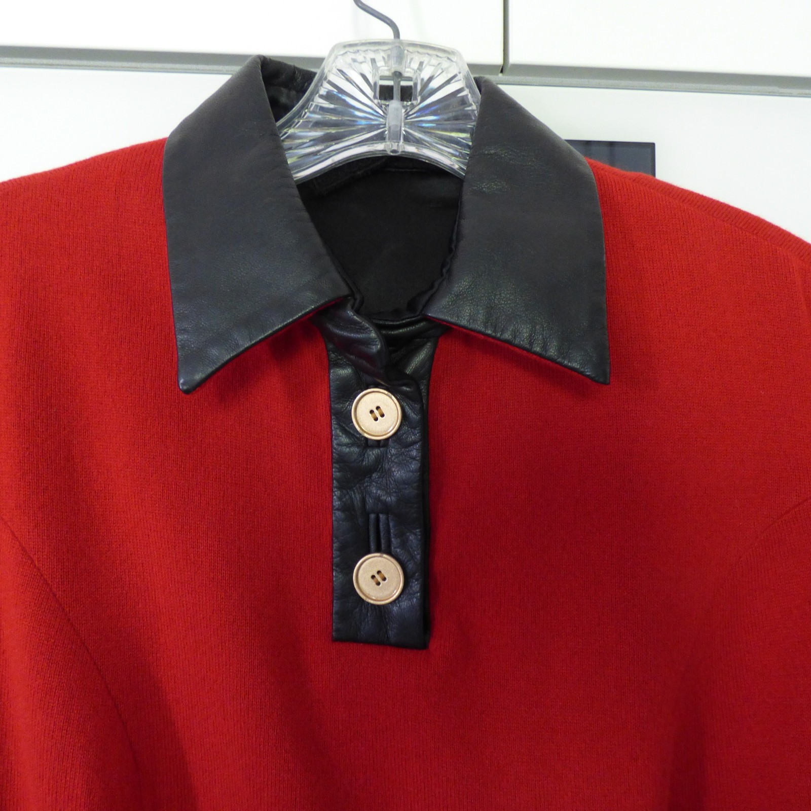 VINTAGE PEGGY JENNINGS DRESS RED WOOL KNIT W LEATHER TRIM FULLY SATIN LINED 4-6
