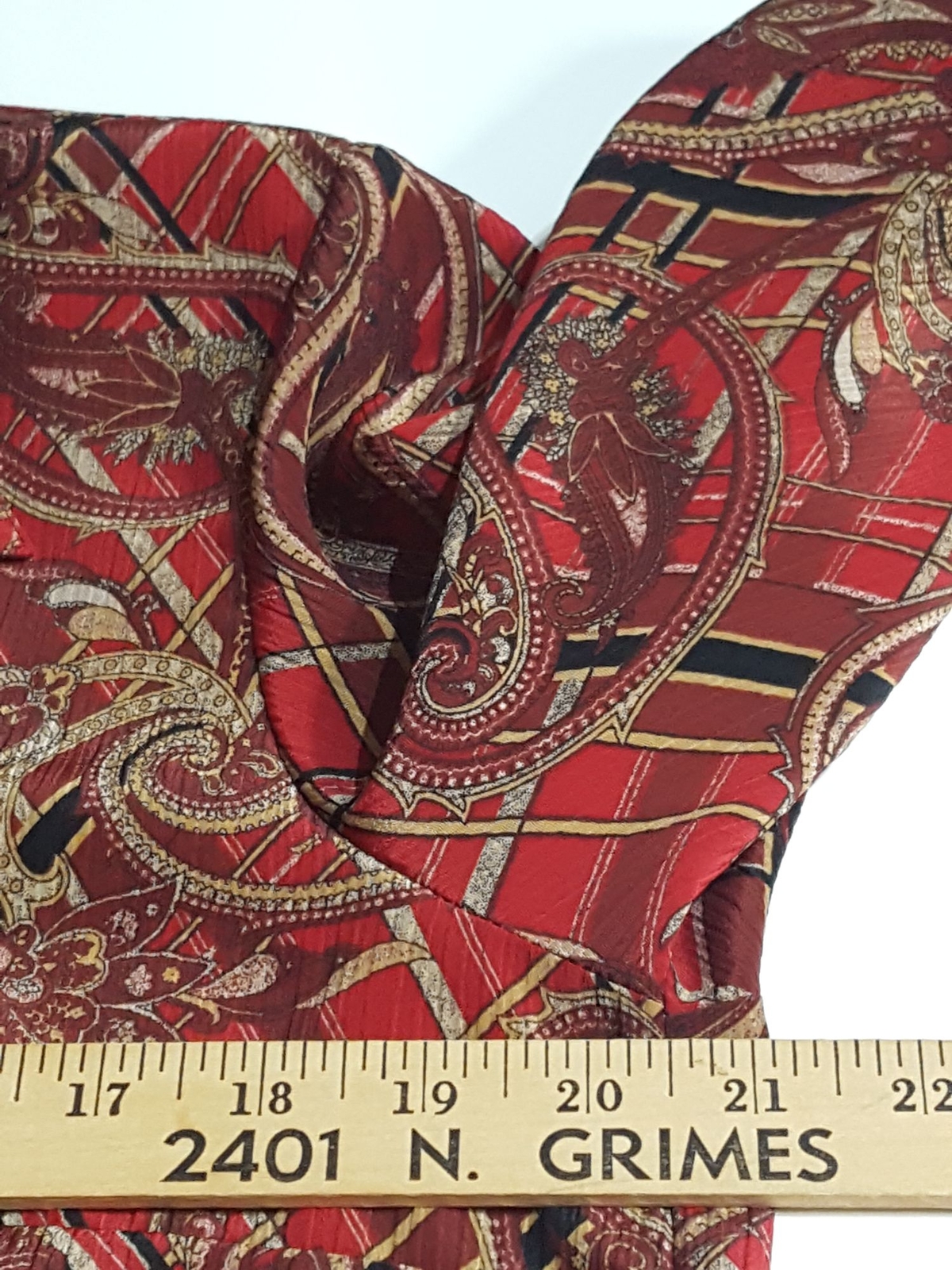 Vintage 80s Secretary Blouse M Red Shoulder Pad Button Up Long Sleeve Paisley