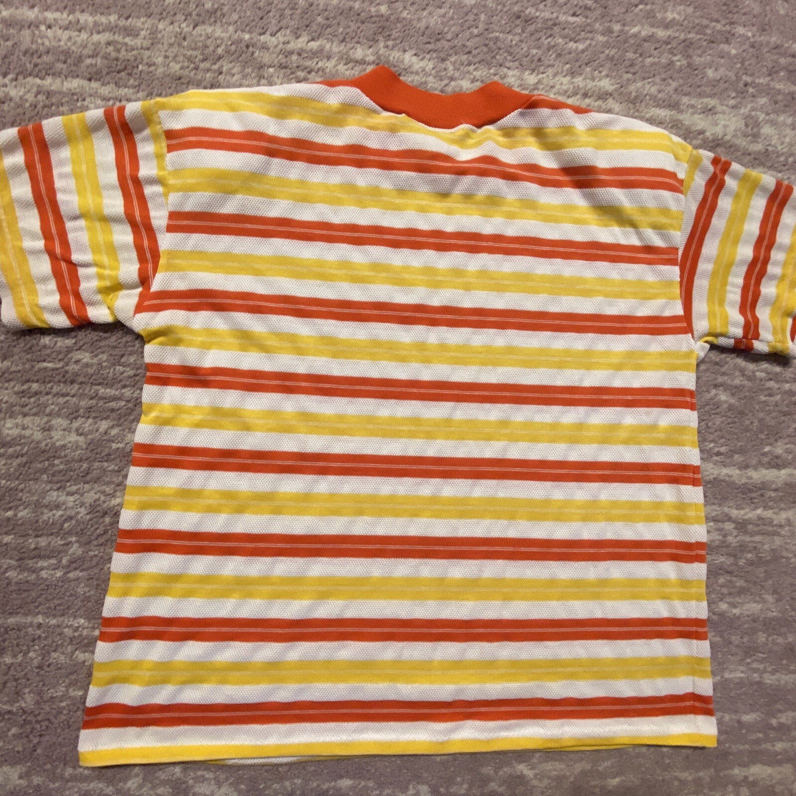 VTG Cristin Stevens Weave Netting Shirt Orange Yellow Shoulder Pads Stripe L EUC