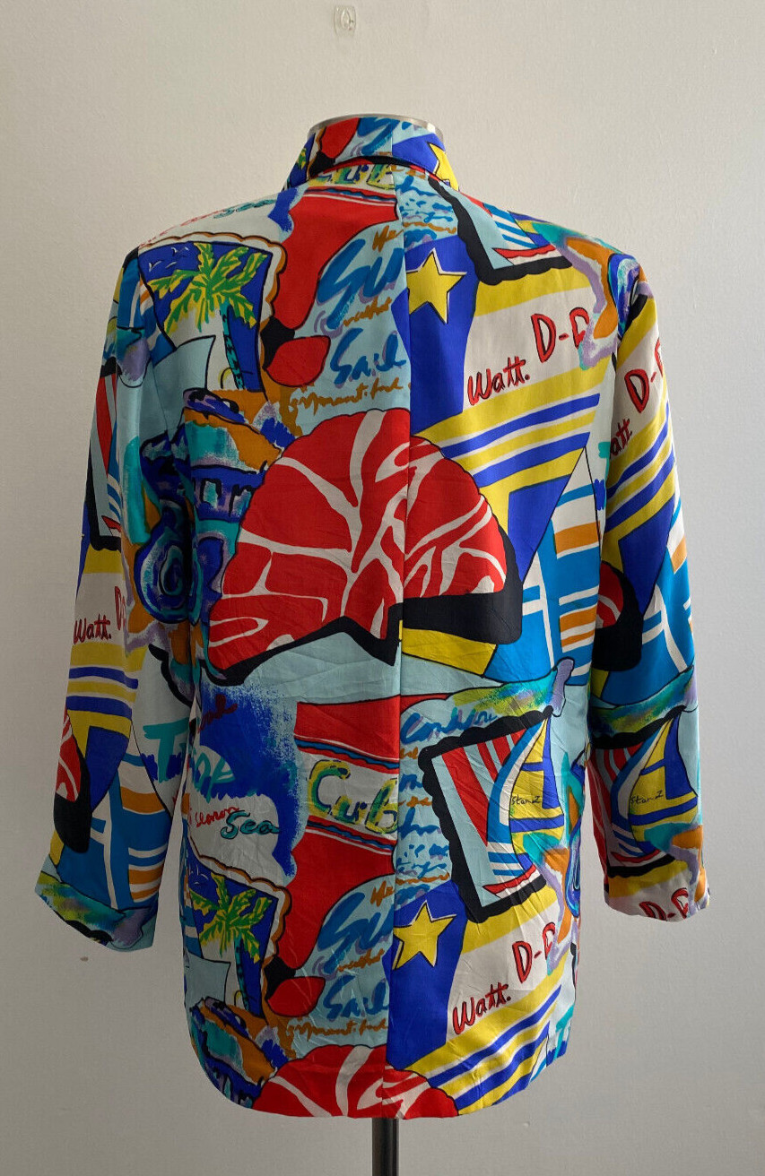 Vintage Carol Horn Workshop Bold Print Oversized Silk Blazer Jacket Medium