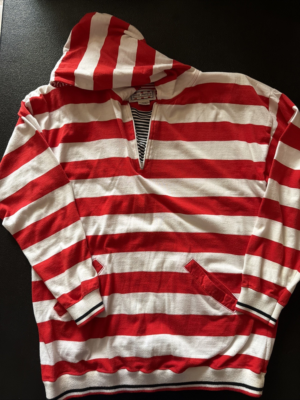 Gina Peters Quarter Zip Vintage Ladies Long Sleev Hooded Top Nautical